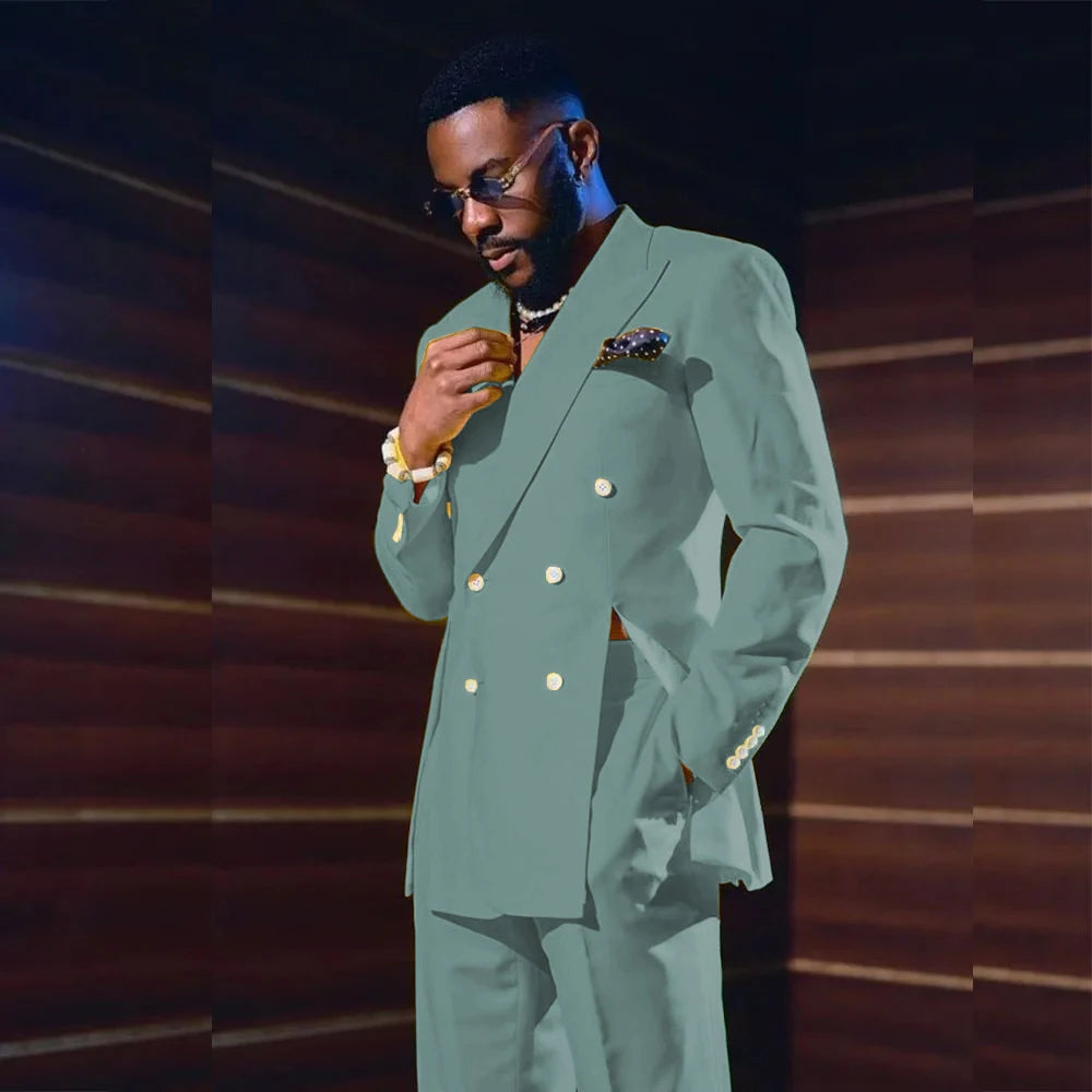 Fashion Men's Suits Special Style Double Breasted Peaked Lapel Luxury Blazer 2 Piece Jacket Pants Chic Blazer Customized