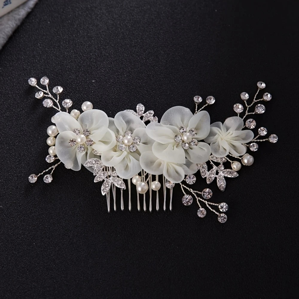 Flower Rhinestone Pearl Hair Clip Comb Headband Women Hair Jewelry Accessories For Women  Headband Clip Gift