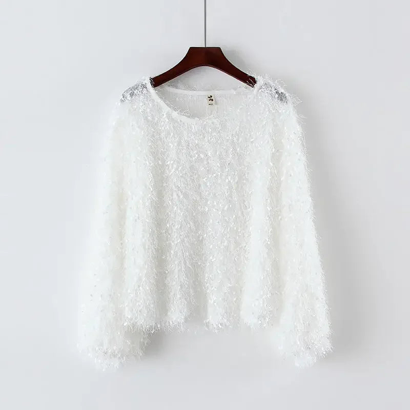 Spring Autumn Tassel O-neck Lantern Sleeve Short Blouses