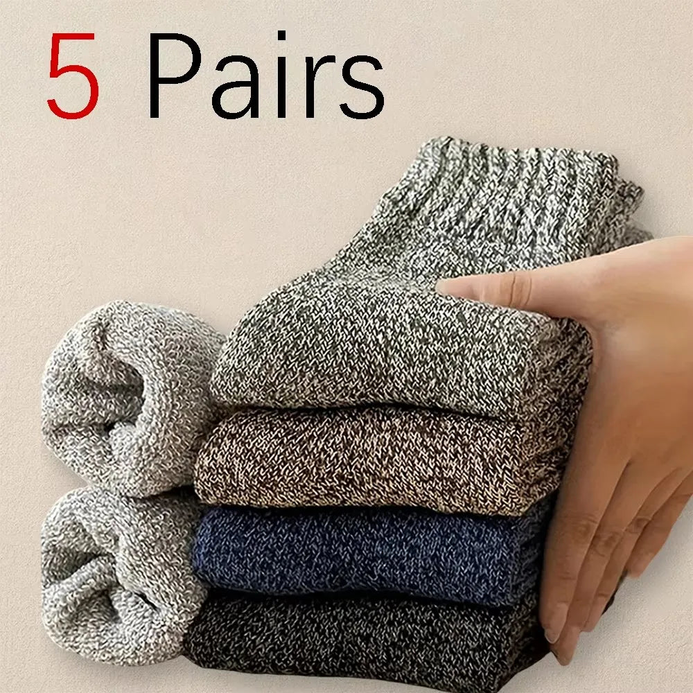5 Pairs Autumn Winter Thick Towel Warm Socks Men And Women Keep Warm Socks Retro Solid Color Casual Wool Socks Gifts