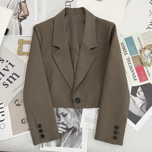 Cropped Blazers Woman Trend All-match Notched Collar Crop Jacket Women Chic Single Button Suit Coat