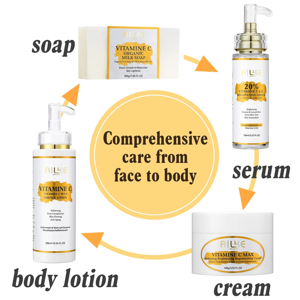 Vitamin C Skin Care Kit, With Lightening Body Lotion, Even Skin Tone Cream, Whitening Serum, Brightening Soap
