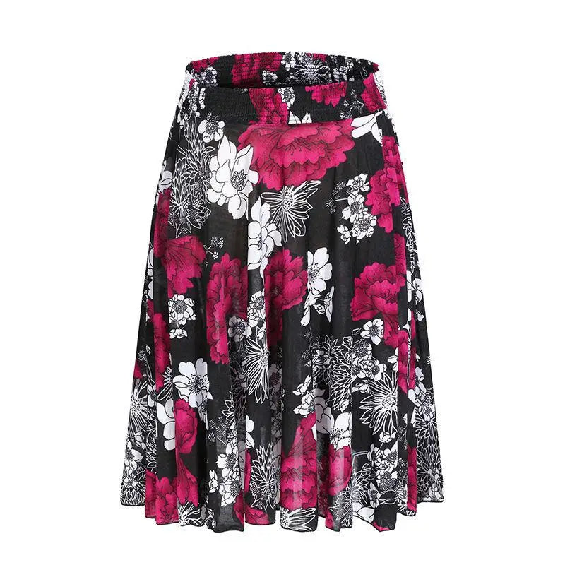 High Waist Printed  Floral Skirt Square Dance Ice Silk
