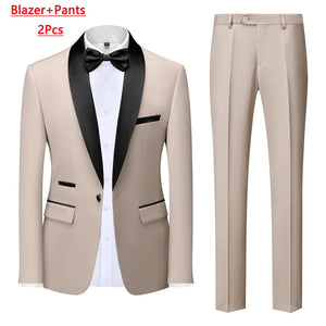 Men's Casual Business Have Smoking Suit High End Brand Boutique Fashion Blazer Vest Pants Groom Wedding Dress Party Suit