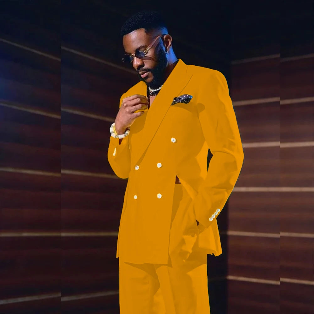 Fashion Men's Suits Special Style Double Breasted Peaked Lapel Luxury Blazer 2 Piece Jacket Pants Chic Blazer Customized