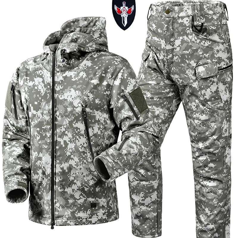 Shark Skin Soft Shell Autumn and Winter Plush Thickened Mountaineering Tactics Training Breathable Windproof Charge Suit