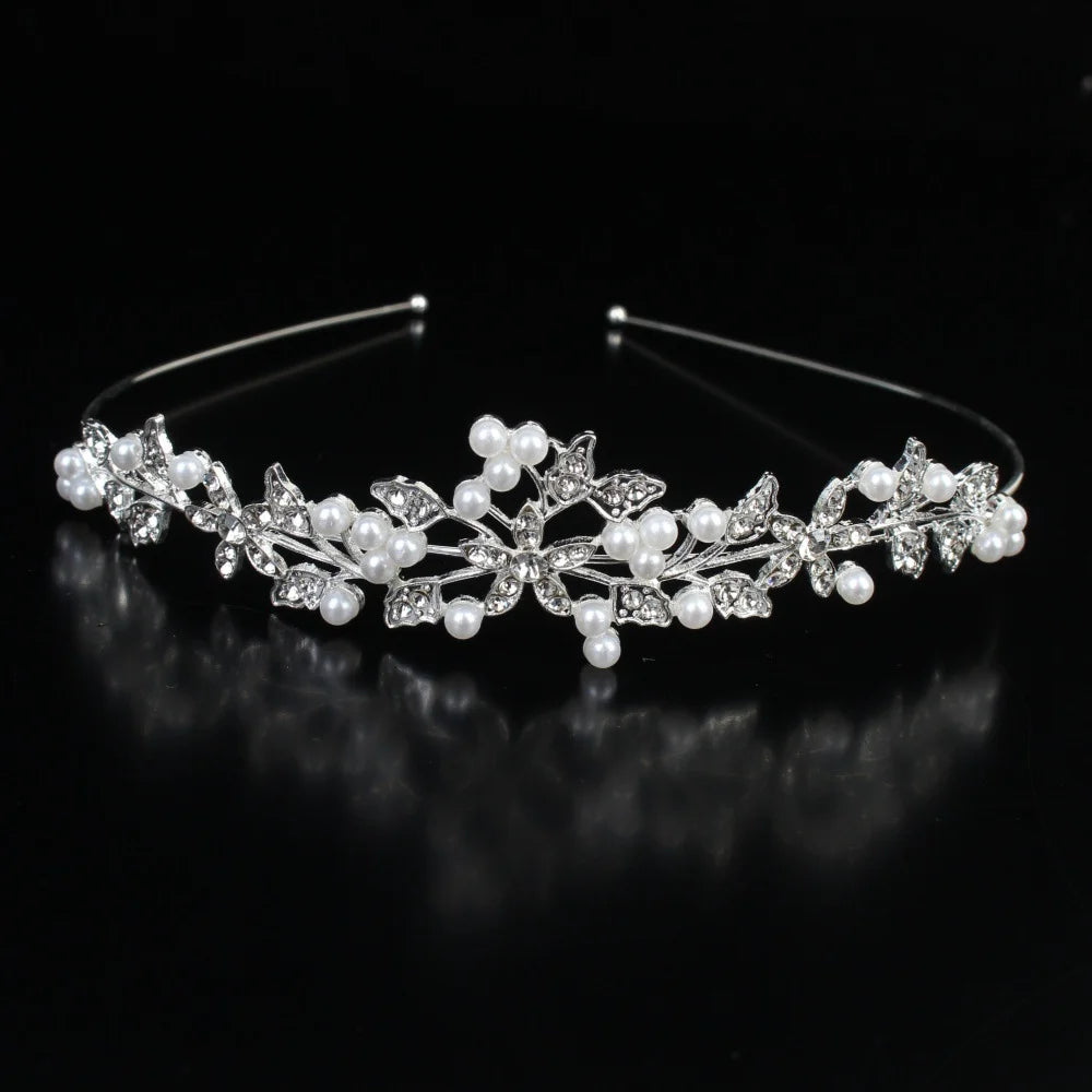 Pearl Crown Headband Diamond Hair Accessories Alloy Rhinestone Princess Headband Bridal Headpieces