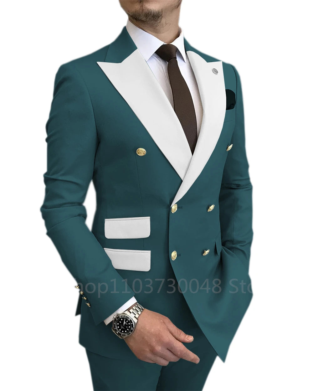 Slim Fit 2 Piece Wedding Men's Suits Solid Groom Tuxedos Formal Suits for Prom Party Best Man Peak Lapel Blazer Pants