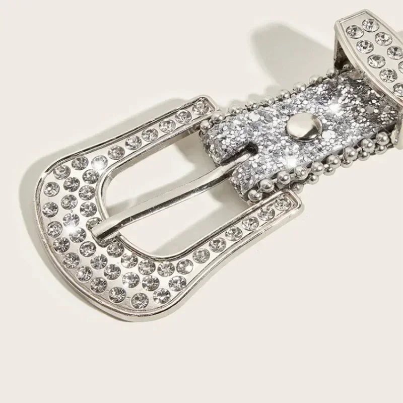Punk Rhinestone Belt  3.8cm  Sequin Designer Belts Pu