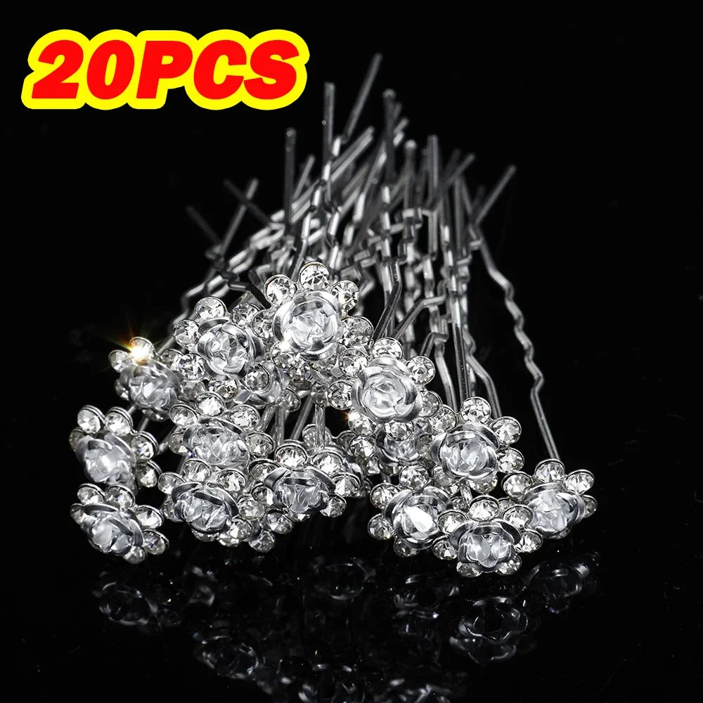 20pcs Women U-shaped Pin Metal Barrette Hair Clip Hairpins Simulated Pearl Hair Accessories Hairstyle Tools
