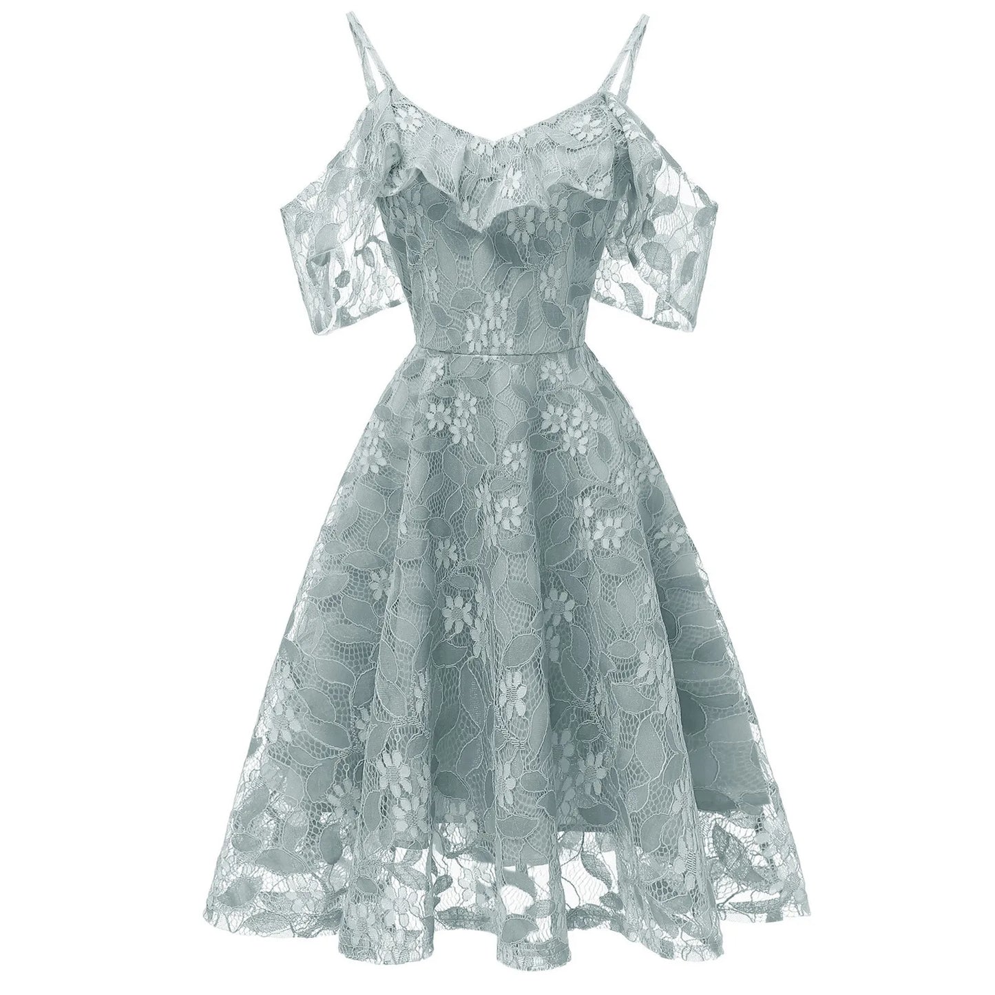 Women Elegant  Princess Dress Ladies Casual Floral Lace Spaghetti Strap Dresses Cocktail Party Swing Dress