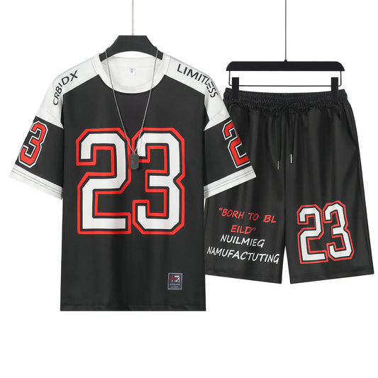 Summer Men's Sports Set Breathable Basketball T-shirt and Shorts Two Piece Set 2-Piece Set Shirt Men's Lightweight