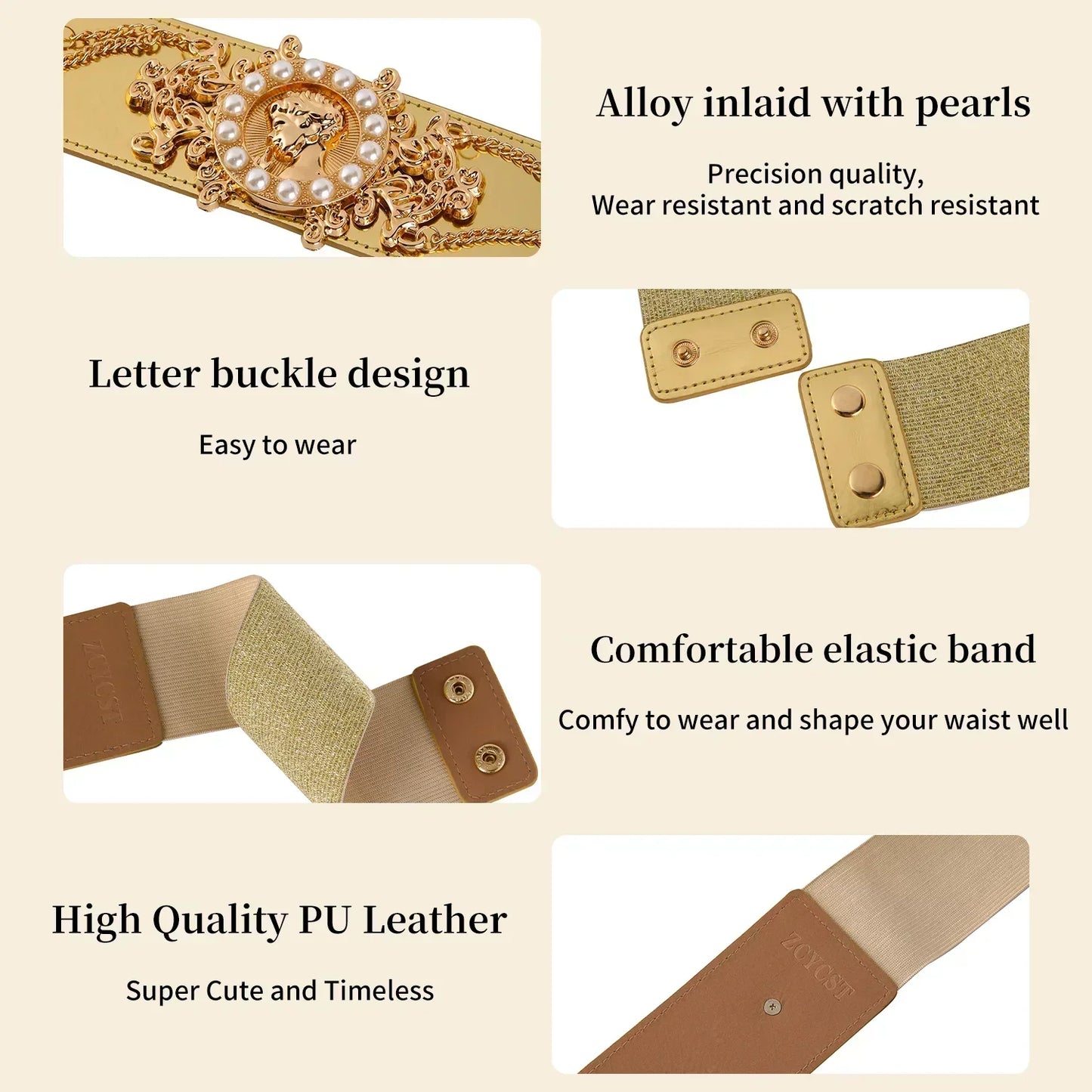 Ladies Pearl Fashionable Golden Wide Waist Seal Dress Decoration Elastic Belts for Women Luxury Designer Brand