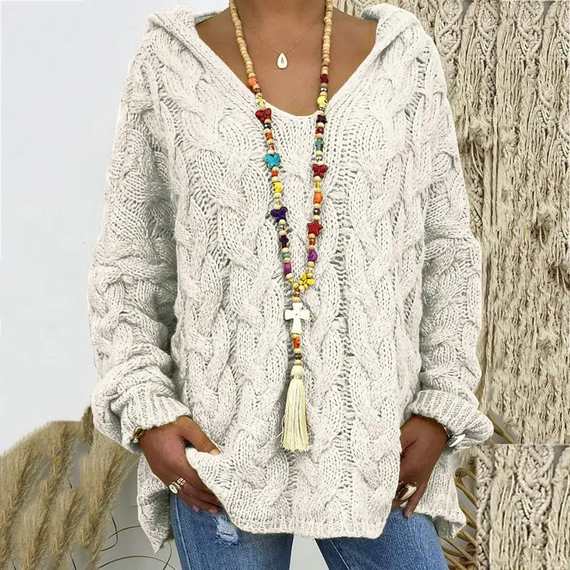Women's Autumn Twist Knitted Sweater Casual Solid Hooded Pullovers Europe Style Jumpers Streetwear Women's Clothes
