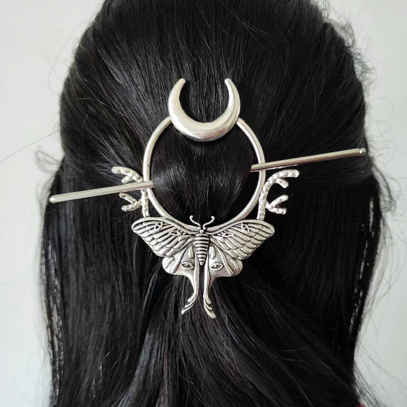 Woodland Goddess Crescent Moon Dragonfly Hair stick Fairy Moon Dragonfly Insect Hair Barrette Hairclip For women