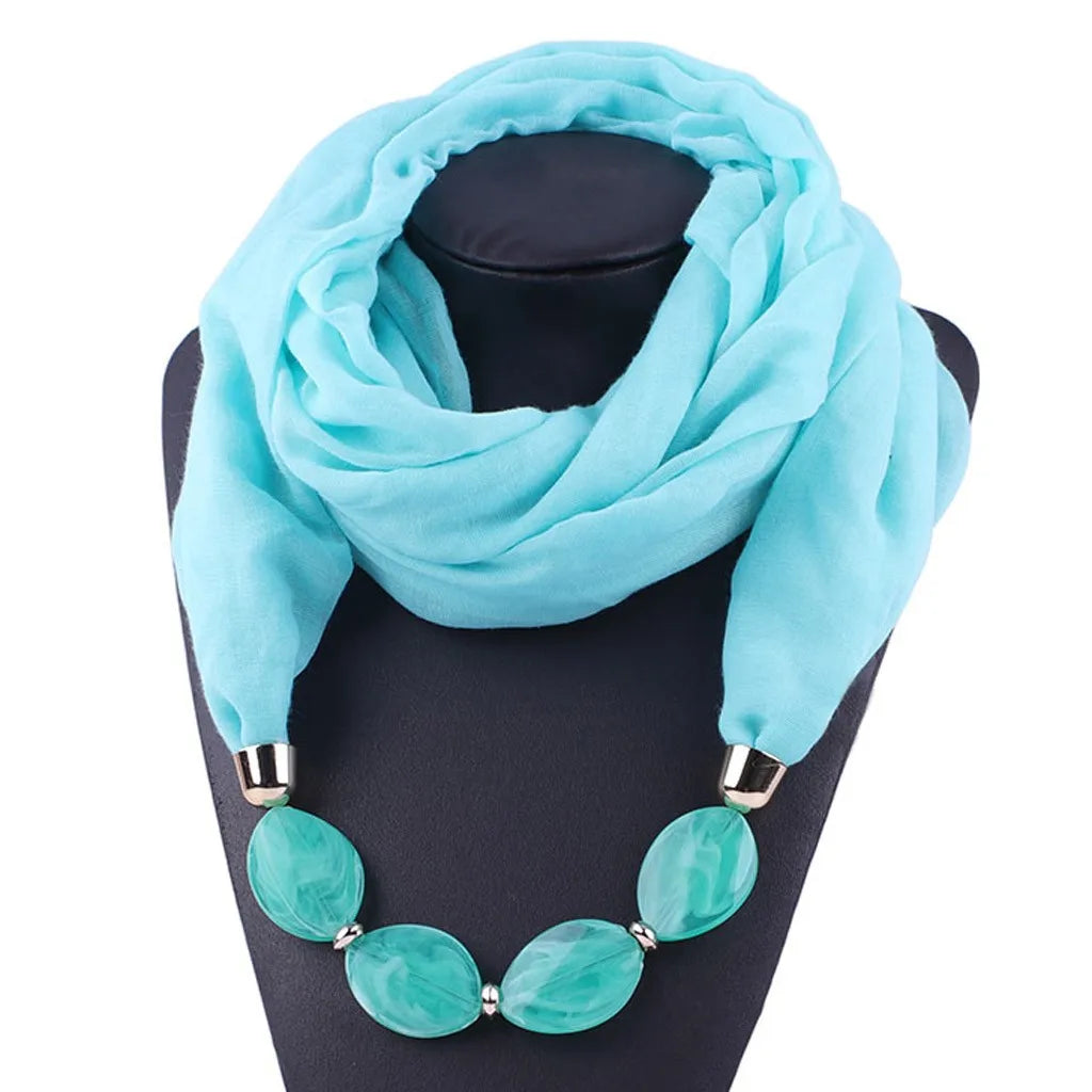 Elegant Women Necklace Scarf with Ethnic Style Pendant Soft Cotton Linen Design for Versatile Fashion Accessory