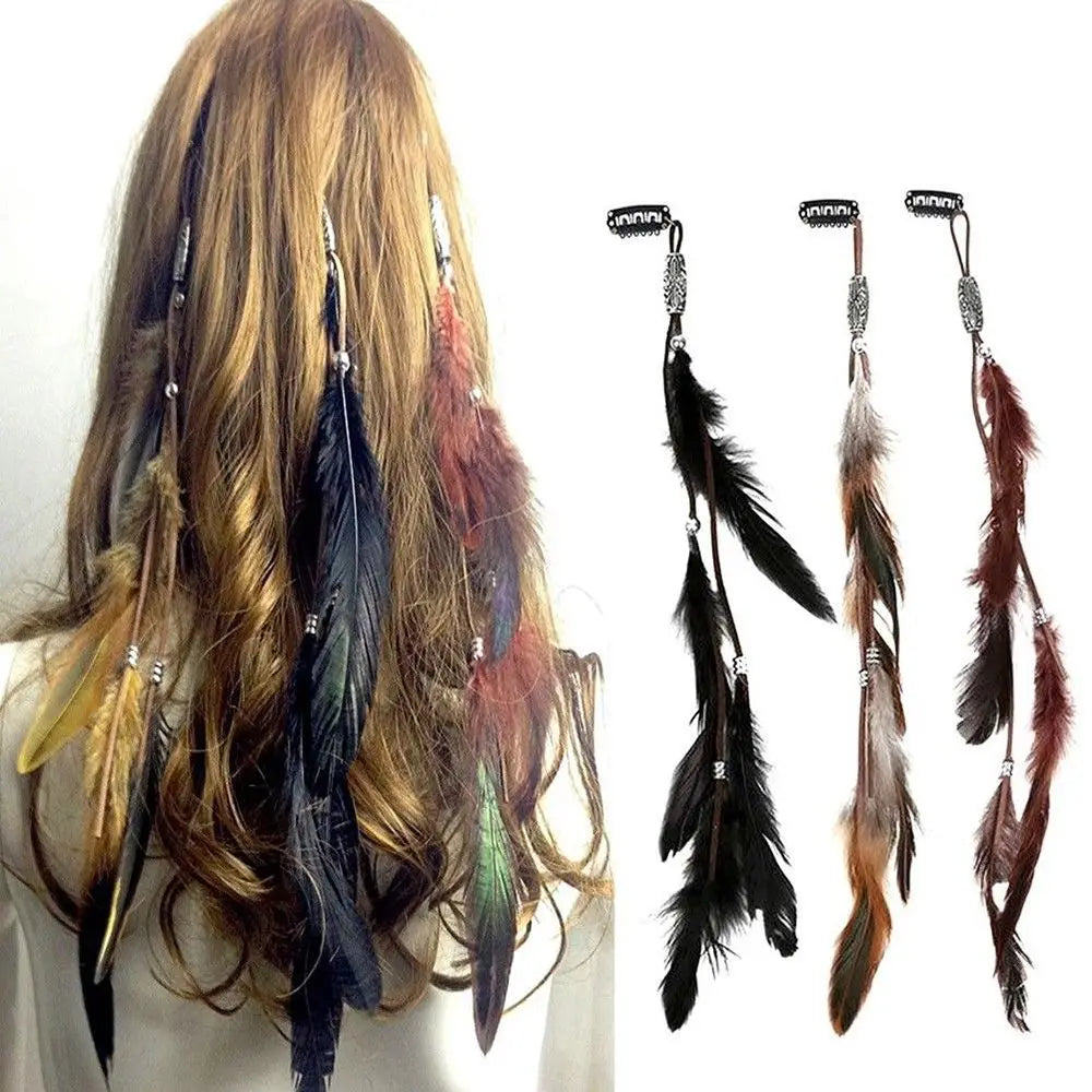 Bohemian Feather Hairband Women's Festive Masquerade Carnival Hippies  Indian Prom Gypsy Long Tassel Hair Accessories