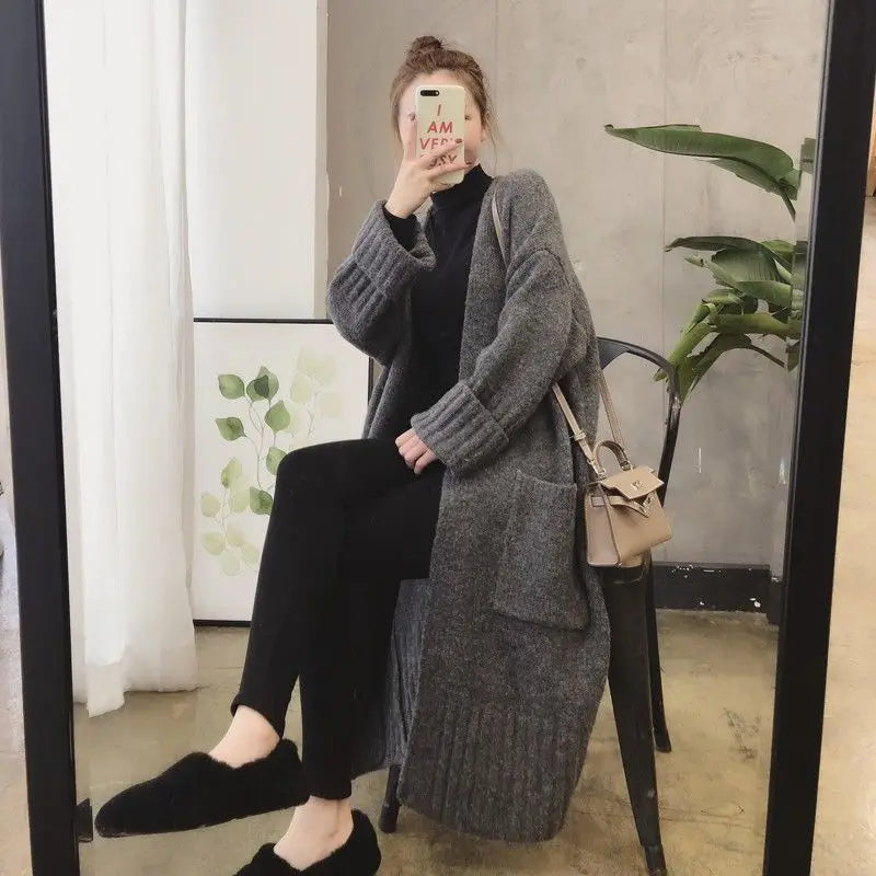 Sweater Cardigan Female Spring and Autumn Sweater Coat Women Loose Medium Length Versatile Knitted Cardigan