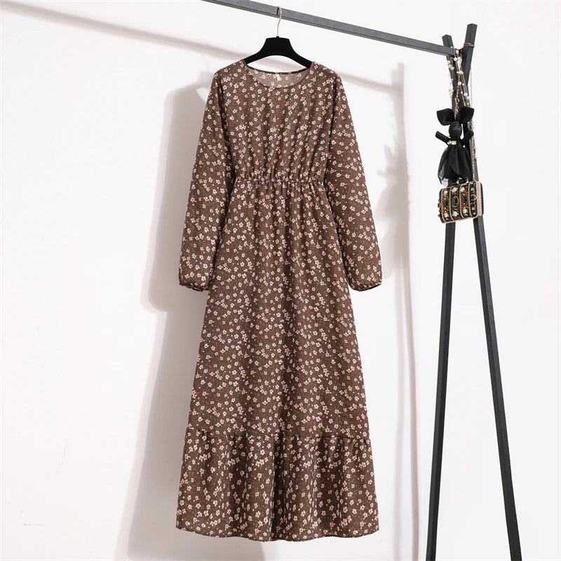 Spring Summer Women Maxi Dresses Casual Full Sleeve Floral Printed O-neck Woman Boho Beach Party Long Dress