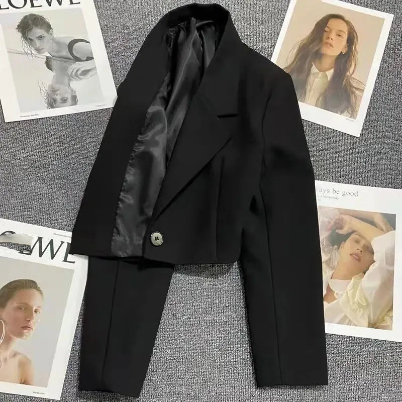Cropped Blazers Woman Trend  All-match Notched Collar Crop Jacket Women Chic Single Button Suit Coat