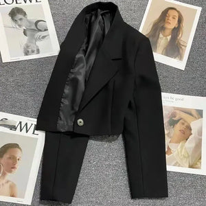 Cropped Blazers Woman Trend All-match Notched Collar Crop Jacket Women Chic Single Button Suit Coat