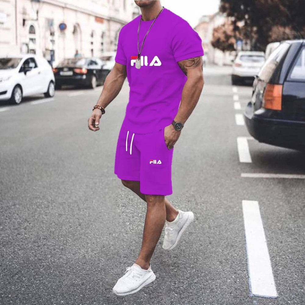 Summer Casual Men's Short Sleeve Set, Two Piece T-shirt + Shorts  Pattern Men's Street Wear, US sizes clothes
