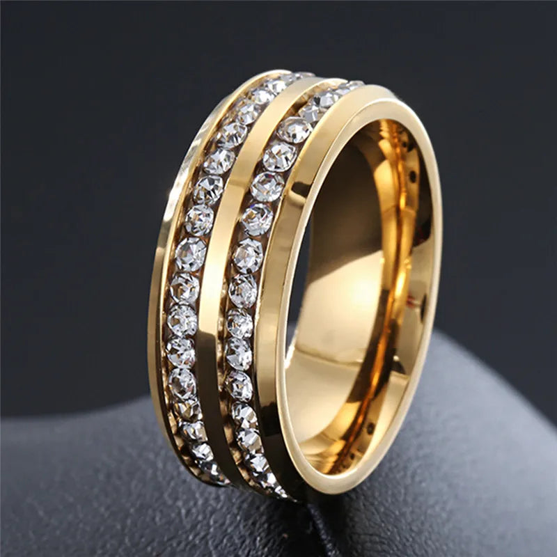 ZORCVENS Trendy Stainless Steel Crystal Zircon Rings For Men Wedding Jewelry Accessories Gift Fashion Men Rings
