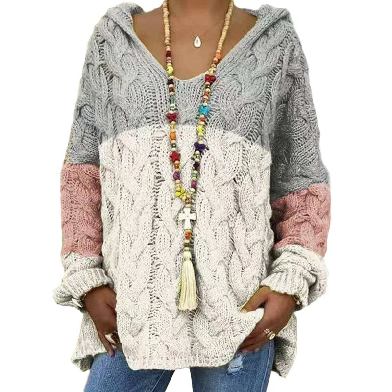Women's Autumn Twist Knitted Sweater Casual Solid Hooded Pullovers Europe Style Jumpers Streetwear Women's Clothes