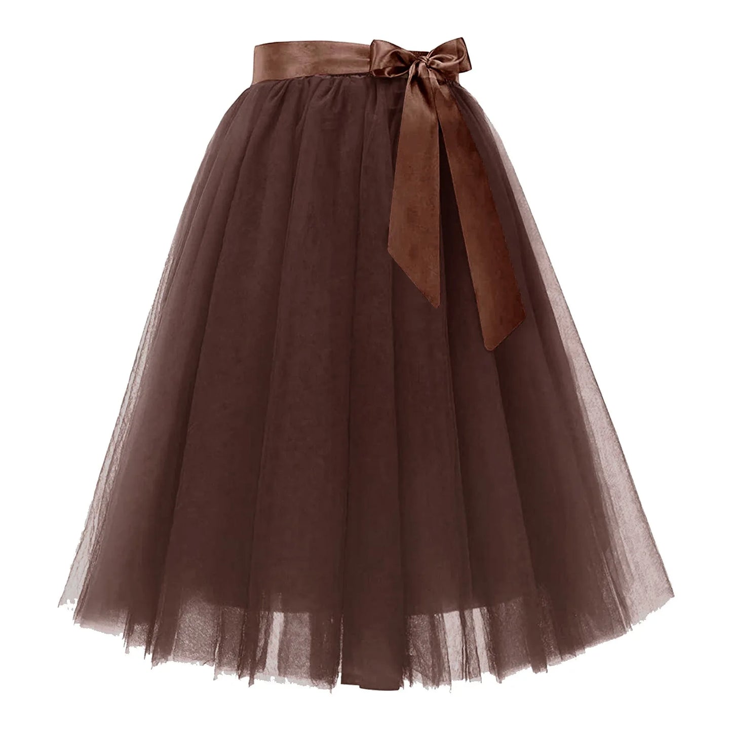 Knee Length Women A-Line Tulle Skirts Lace Up Multi Layered Tulle Petticoat Midi Skirt