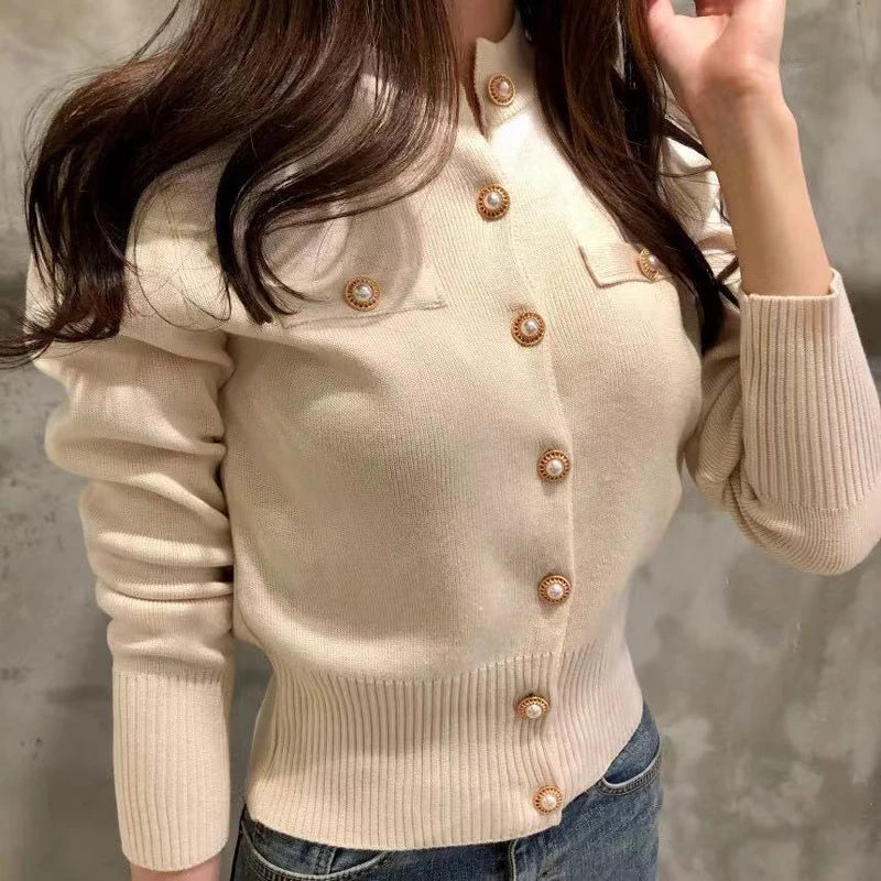 Autumn Long Sleeve Fashion Women Cardigans Sweater Knitted Coat Short Casual Single Breasted Chic Ladies Tops