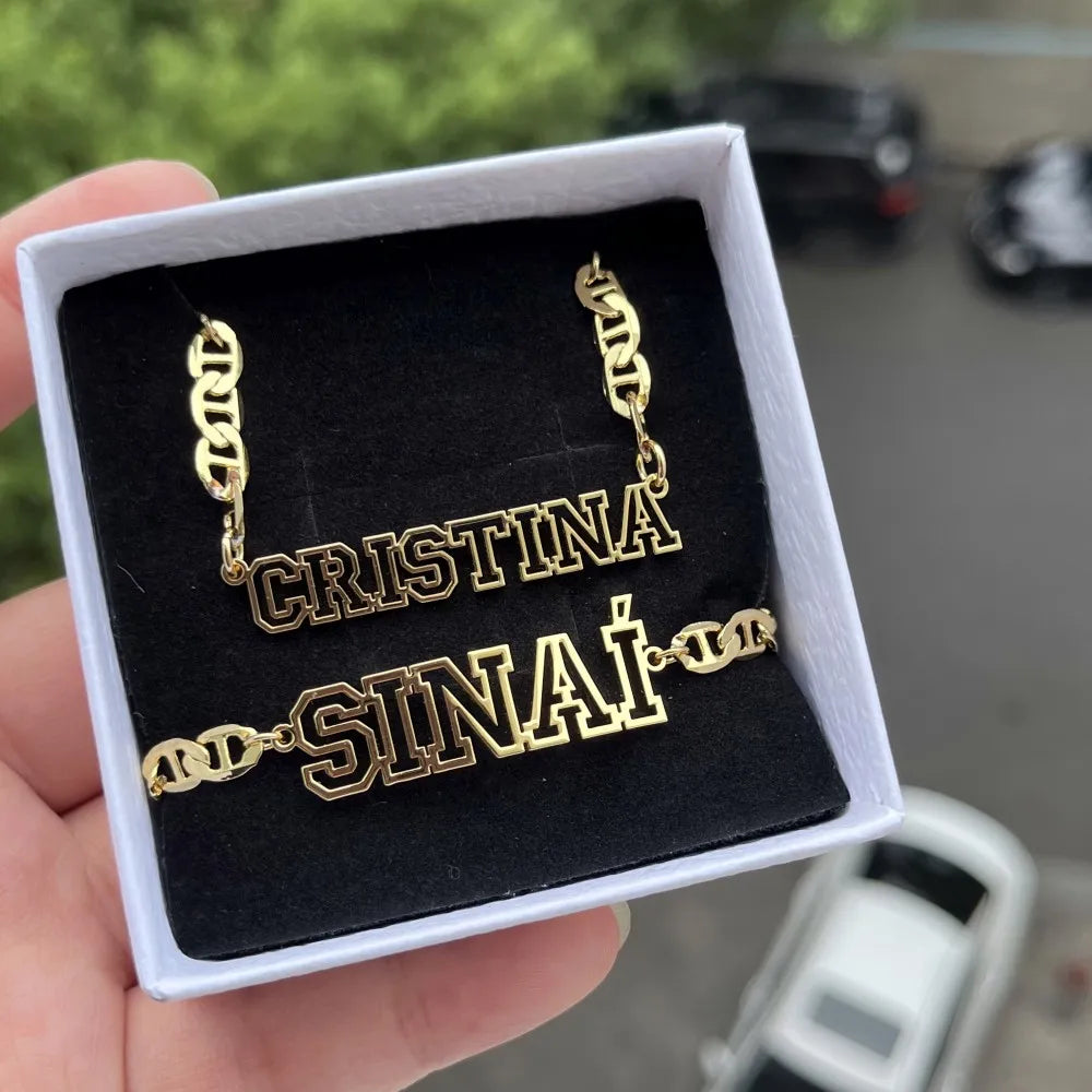 Custom Name Hollow Necklace Hip-Hop Gold Letter Bracelet With Flat Clip Chain