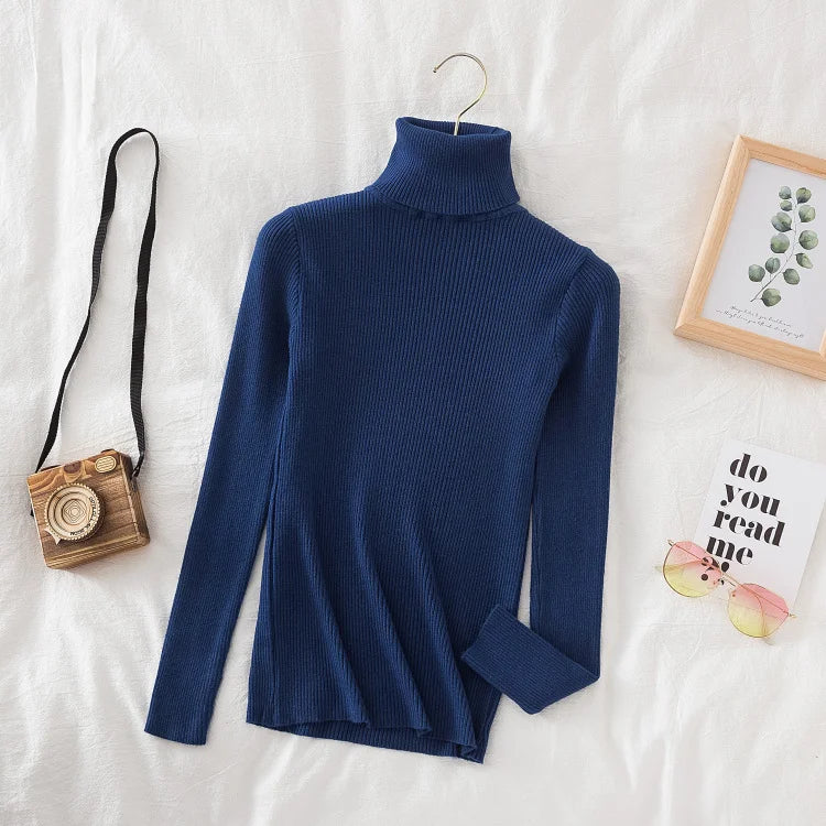 Women's Turtleneck Sweater Knitted Soft Pullovers cashmere Jumpers Basic Solid Soft Sweaters Women Autumn Winter Casual Top