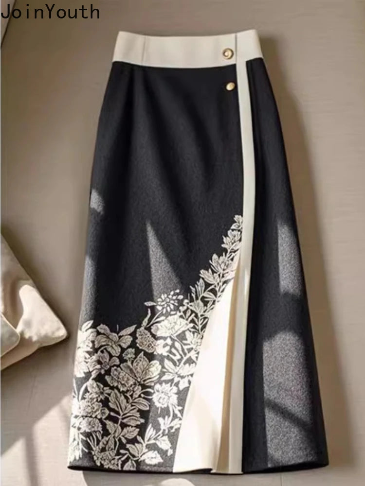 Vintage  High Waist Floral Print Skirt