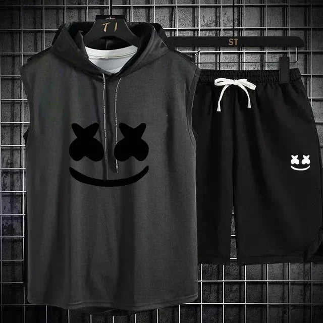 Brand Summer Men's Two Piece Set Casual T-Shirt and Shorts Set Men's Sports Suit Fashion Short Sleeve Tracksuit Hooded T-shirt