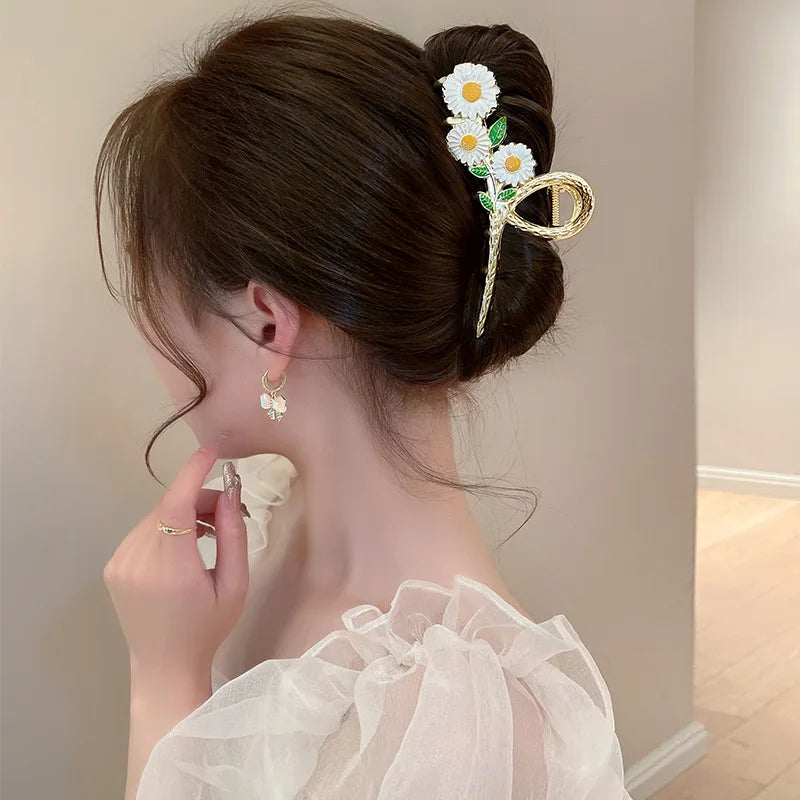 Flower Hair Claw Clip Ponytail Grab Hair Clips Shark Clip Woman Hairpins For Girl Hair Accessories Headdress
