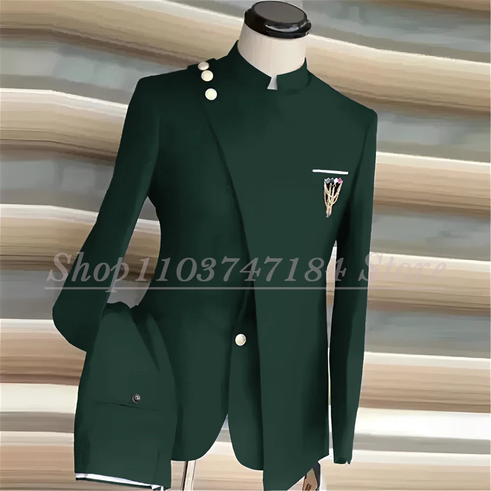Men's Suits Single Breasted Stand Lapel Blazer  Formal Occasion Party 2 Piece Jacket Pants