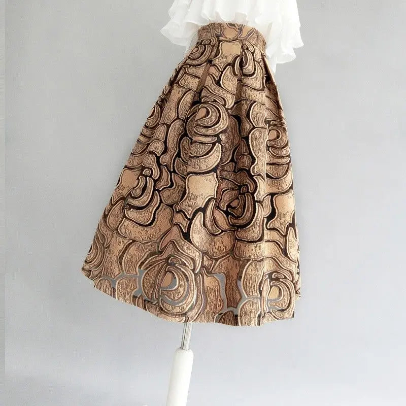 Zipper Spliced Gauze Folds Vintage Skirt Loose Office  High Waist