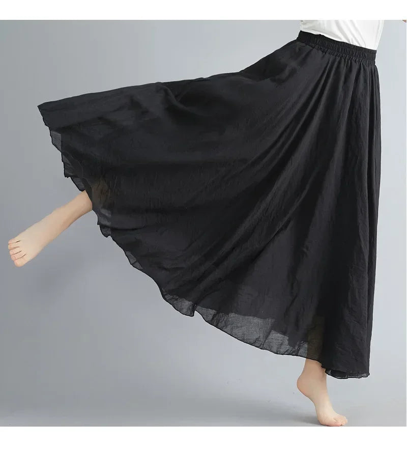 Cotton Linen Maxi  Casual Loose Long Skirt
