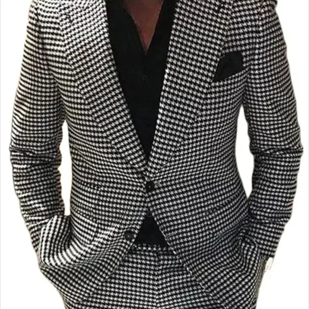 2 Piece Men Suits Houndstooth Checked Groom Tuxedos Male Fashion Clothes Set Jacket with Pants