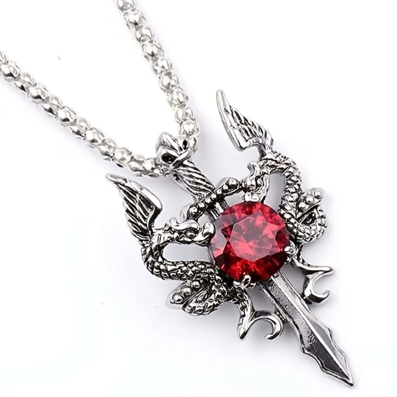 Gothic Dragon Water Diamond Long Necklace Men's Dominant Retro Dragon Necklace