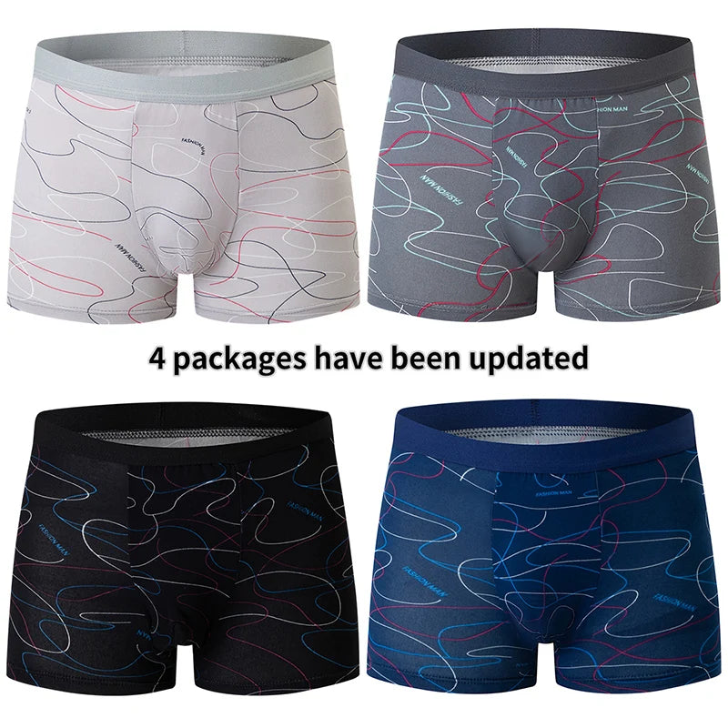 4 Pack Europe and America Size MEN'S FASHION Sexy Boxer Underwear Antibacterial Breathable plus Size