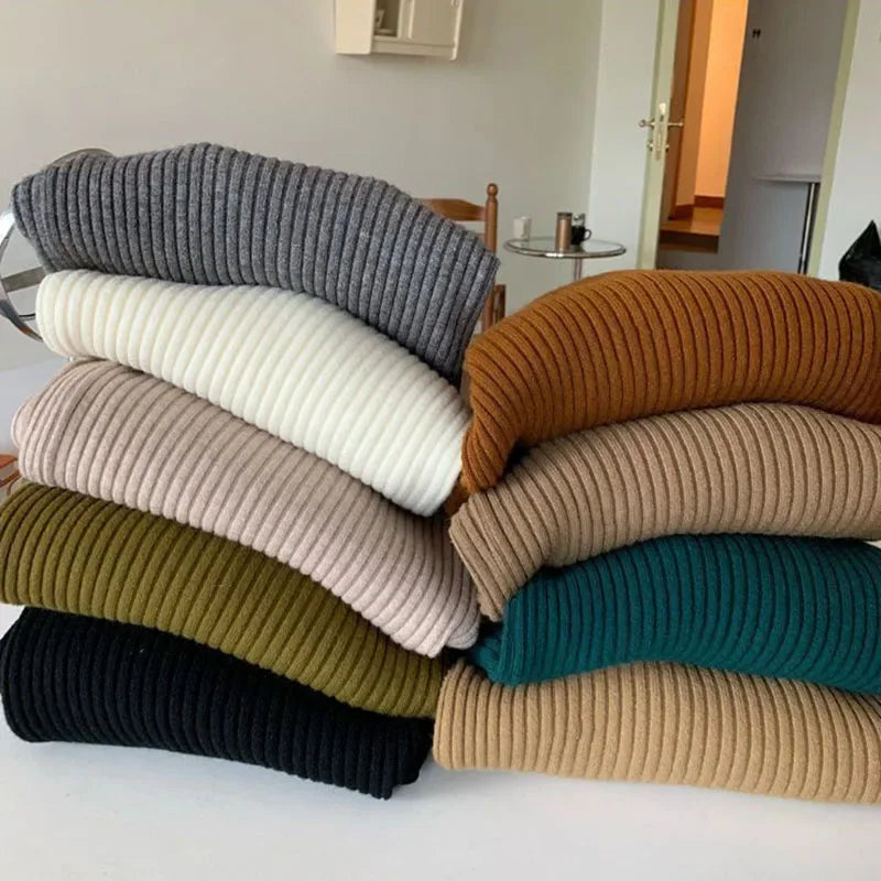 Women Sweater Pullovers Turtleneck Casual Autumn Winter Split Fork Button Chic Sweater Female Knit Top Soft Jumper Tops