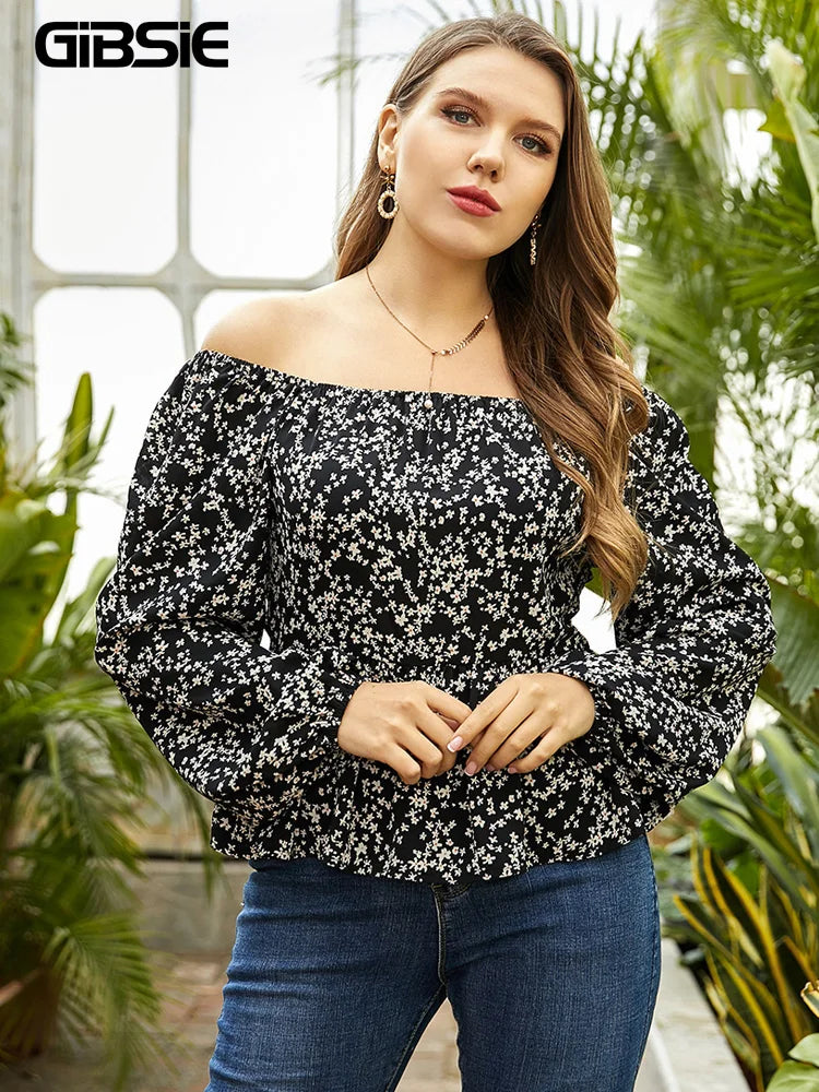 Floral Print Off The Shoulder Peplum Blouse Long Sleeve Casual