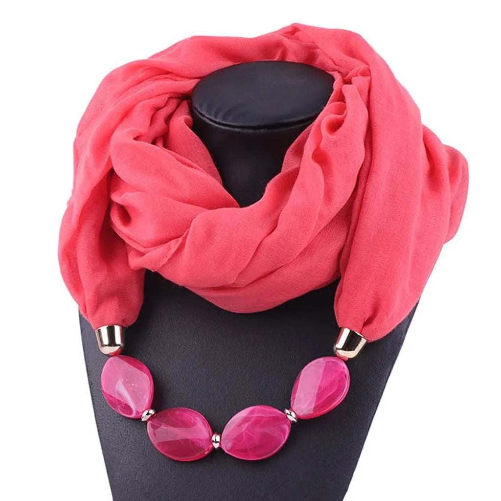 Elegant Women Necklace Scarf with Ethnic Style Pendant Soft Cotton Linen Design for Versatile Fashion Accessory