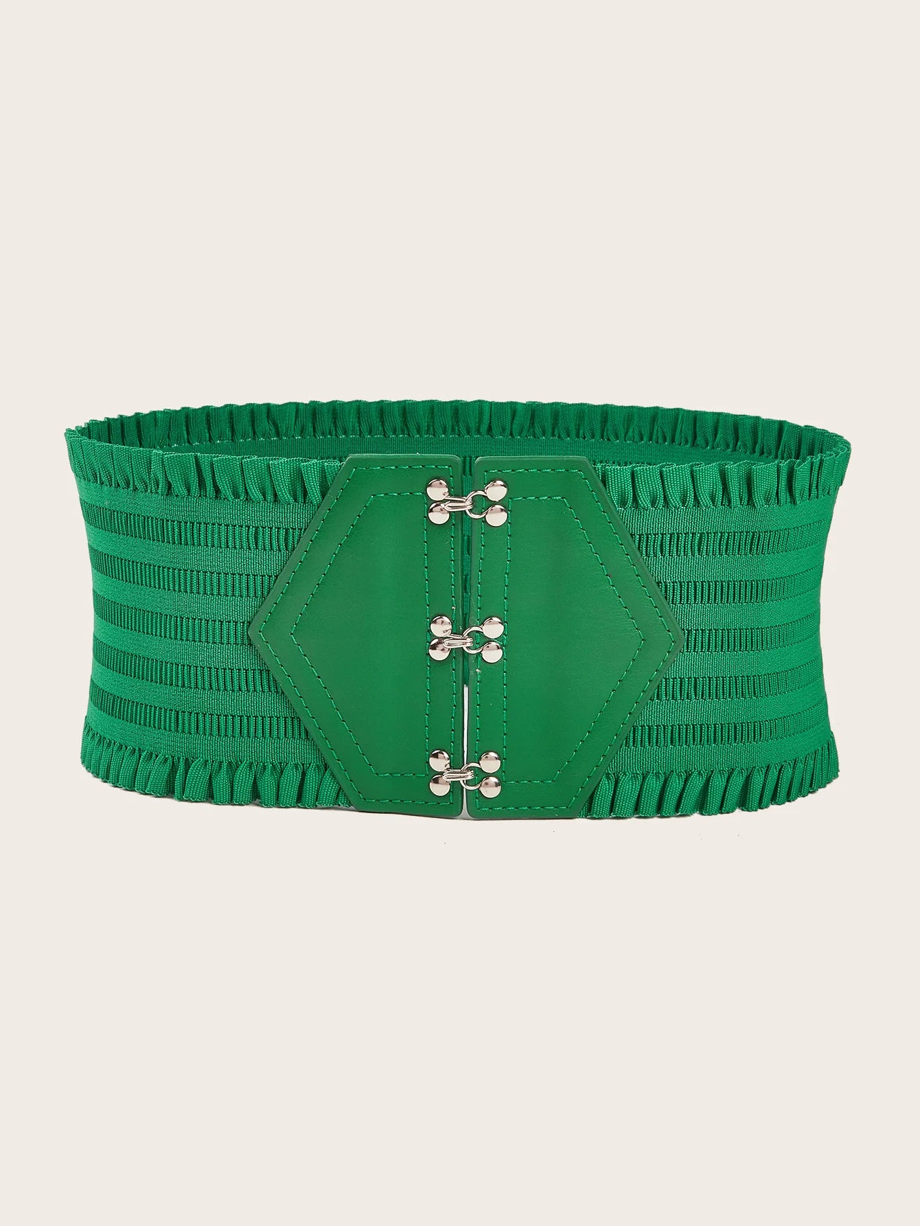 Vibrant Triple Buckle Elastic Waistband Ruffles Wide Belt - Elegant Decorative with Adjustable Strap