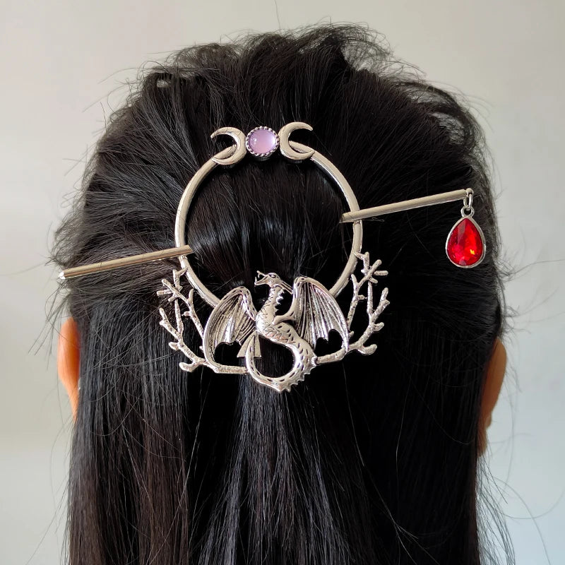 Woodland Goddess Crescent Moon Dragonfly Hair stick Fairy Moon Dragonfly Insect Hair Barrette Hairclip For women