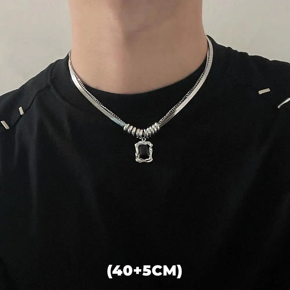 Zircon Double Layer Necklace For Men Women Trend Charm Titanium Steel Pendant Chain Unisex Jewelry