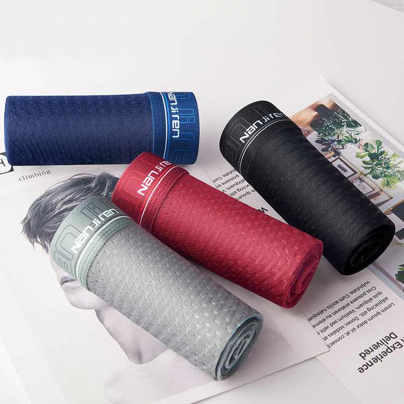 4pcs Men's Boxer Shorts Ice Silk Underwear Plus Size Underpants Cool Breathable Sexy Slim Mesh