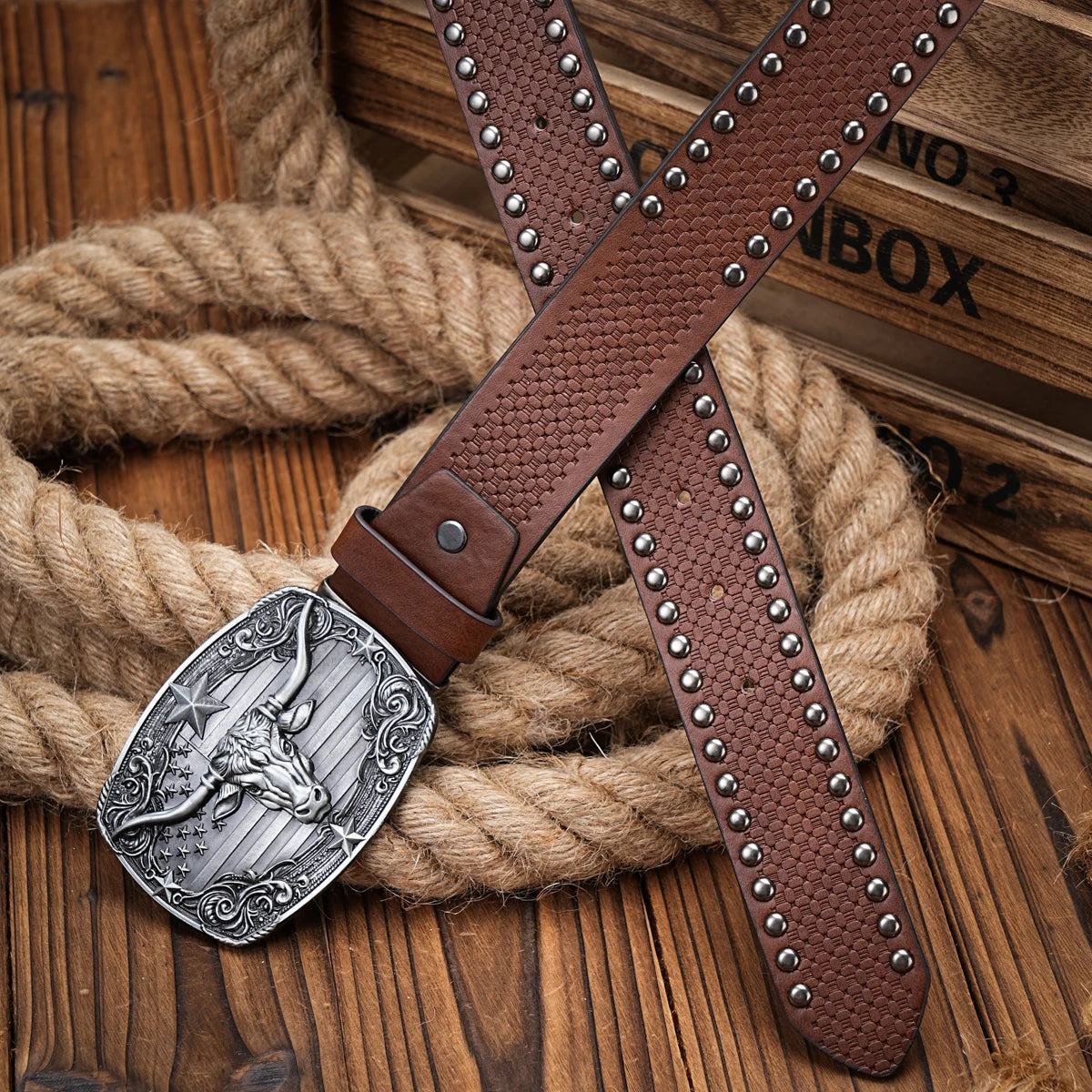 Men & Women-Western-Cowboy-PU Leather-Belts - Vintage Longhorn Belt Engraved Buckle Belt for Jeans
