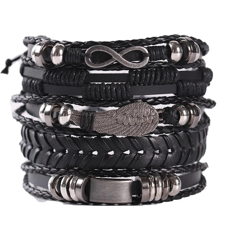 1 Fashion Bracelet Viking Bracelet For Men Hand Bracelets Woven Skull Hand Jewelry Adjustable Leather Set Bracelet